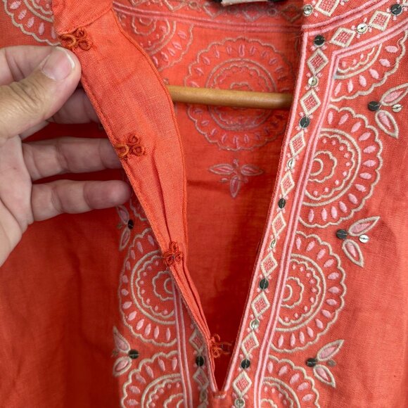 J.Crew Womens Red Embroidered Tunic Top With Hook Closures & Beaded Details - Picture 6 of 7